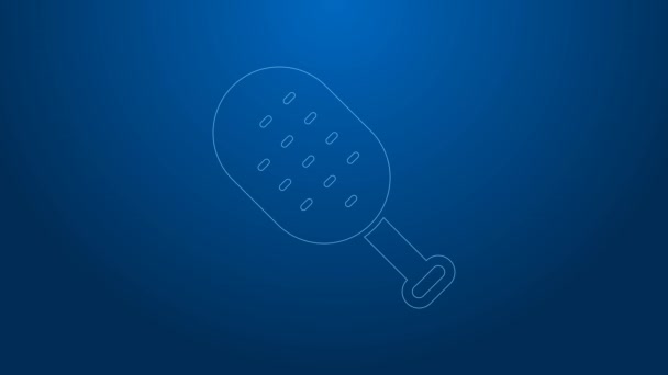 White line Sauna brush icon isolated on blue background. Wooden brush with coarse bristles for washing in the bath. Anti cellulite massage. 4K Video motion graphic animation — Wideo stockowe