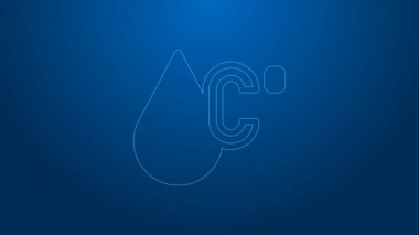 Beyaz çizgi su sıcaklığı ikonu mavi arkaplanda izole edildi. 4K Video hareketli grafik canlandırması