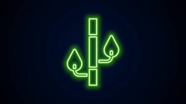 Parlayan neon çizgisi Bambu simgesi siyah arkaplanda izole edildi. 4K Video hareketli grafik canlandırması