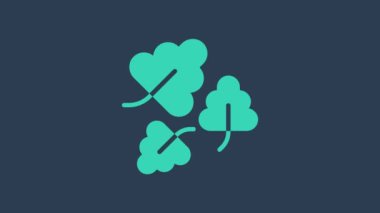 Turkuaz meşe yaprağı simgesi mavi arkaplanda izole edildi. 4K Video hareketli grafik canlandırması