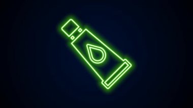 Parlayan neon çizgisi kremi ya da losyon kozmetik tüp ikonu siyah arkaplanda izole edilmiş. Kadınlar için vücut bakım ürünleri. 4K Video hareketli grafik canlandırması