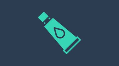 Mavi arka planda izole edilmiş turkuaz krem ya da losyon kozmetik tüp ikonu. Kadınlar için vücut bakım ürünleri. 4K Video hareketli grafik canlandırması