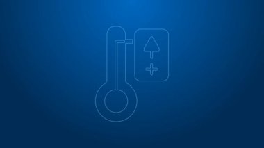 Beyaz çizgi Sauna termometre simgesi mavi arkaplanda izole edildi. Sauna ve banyo malzemeleri. 4K Video hareketli grafik canlandırması