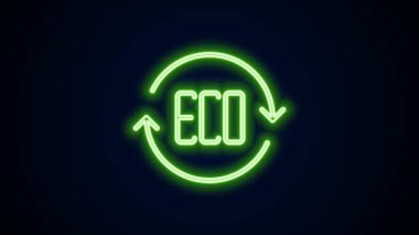 Parlayan neon çizgisi Yaprak Eko simgesi simgesi siyah arkaplanda izole edildi. Pankart, etiket, etiket, logo, çevre yeşili etiketi. 4K Video hareketli grafik canlandırması