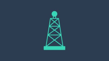 Turkuaz petrol sondaj ikonu mavi arka planda izole edildi. Gaz kulesi. Endüstriyel nesne 4K Video hareketli grafik canlandırması