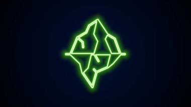 Parlayan neon hattı Iceberg simgesi siyah arkaplanda izole edildi. 4K Video hareketli grafik canlandırması