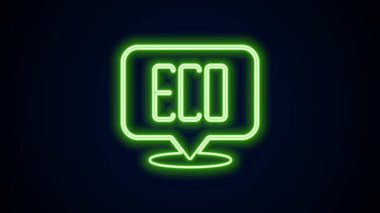 Parlayan neon çizgisi Yaprak Eko simgesi simgesi siyah arkaplanda izole edildi. Pankart, etiket, etiket, logo, çevre yeşili etiketi. 4K Video hareketli grafik canlandırması