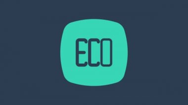 Turkuaz Yaprak Eko sembol simgesi mavi arkaplanda izole edildi. Pankart, etiket, etiket, logo, çevre yeşili etiketi. 4K Video hareketli grafik canlandırması