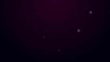 Siyah arkaplanda izole edilmiş yaprak simgesinde parlayan neon hattı elektrik kaydediliyor. Elektrik tasarrufu. Çevresel koruma. Biyolojik enerji. 4K Video hareketli grafik canlandırması