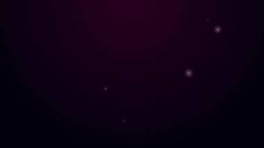 Siyah zemin üzerinde yaprak simgesi olan parlak neon çizgisi ampul. Çevre enerjisi kavramı. Alternatif enerji kavramı. 4K Video hareketli grafik canlandırması