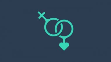 Mavi arkaplanda turkuaz cinsiyet simgesi izole edildi. Erkek ve kadın sembolleri. Seks sembolü. Sevgililer günün kutlu olsun. 4K Video hareketli grafik canlandırması