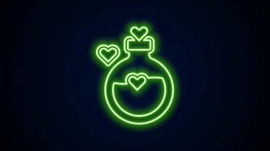 Siyah arka planda izole edilmiş aşk ikonu ikonu içeren parlak neon hattı şişesi. Sevgililer günün kutlu olsun. 4K Video hareketli grafik canlandırması