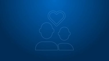 Mavi arka planda beyaz çizgi aşığı ikonu var. Sevgililer günün kutlu olsun. 4K Video hareketli grafik canlandırması