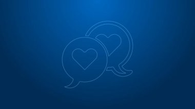 Beyaz çizgi kalp konuşma baloncuğu ikonu mavi arka planda izole. Sevgililer günün kutlu olsun. 4K Video hareketli grafik canlandırması