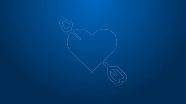 Beyaz çizgi Amour sembolü mavi arka planda izole edilmiş kalp ve ok simgesi. Aşk işareti. Sevgililer günün kutlu olsun. 4K Video hareketli grafik canlandırması