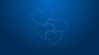 Beyaz çizgi kalp ikonu mavi arkaplanda izole edildi. Romantik sembol, bağlanma, tutku ve düğün. Sevgililer günün kutlu olsun. 4K Video hareketli grafik canlandırması