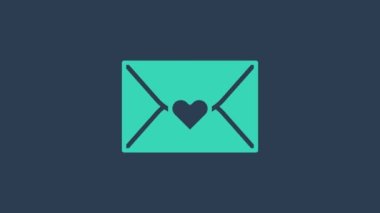 Mavi arka planda Sevgililer Günü kalp ikonu olan turkuaz zarf. Mesaj aşkım. Aşk ve romantizm mektubu. Sevgililer günün kutlu olsun. 4K Video hareketli grafik canlandırması