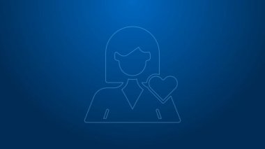 Beyaz çizgili romantik kız ikonu mavi arka planda izole edilmiş. Sevgililer Günün kutlu olsun. 4K Video hareketli grafik canlandırması