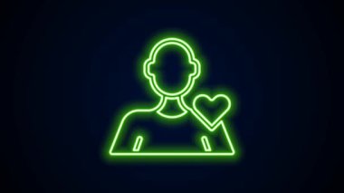 Parlayan neon hattı siyah arkaplanda izole edilmiş romantik adam ikonu. Sevgililer Günün kutlu olsun. 4K Video hareketli grafik canlandırması