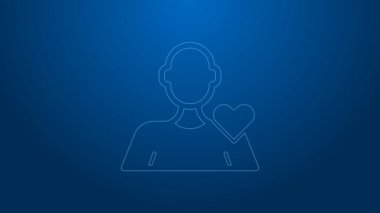 Beyaz çizgili romantik erkek ikonu mavi arka planda izole edilmiş. Sevgililer Günün kutlu olsun. 4K Video hareketli grafik canlandırması