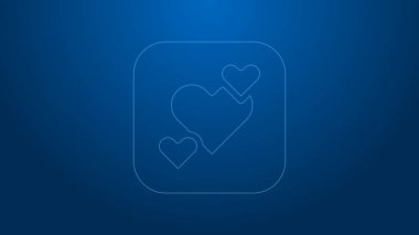 Beyaz çizgi kalp ikonu mavi arkaplanda izole edildi. Romantik sembol, bağlanma, tutku ve düğün. Sevgililer günün kutlu olsun. 4K Video hareketli grafik canlandırması