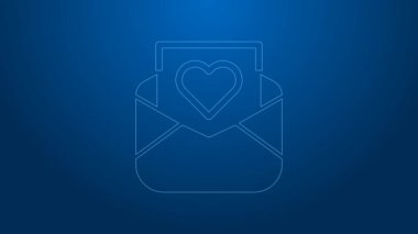 Sevgililer Günü kalp ikonlu beyaz çizgi mavi arka planda izole edildi. Mesaj aşkım. Aşk ve romantizm mektubu. 4K Video hareketli grafik canlandırması