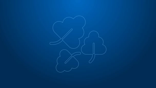 White line Oak leaf icon isolated on blue background. 4K Video motion graphic animation