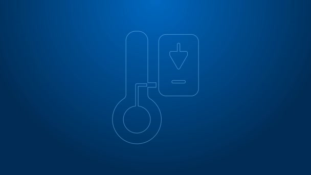 White line Sauna thermometer icon isolated on blue background. Sauna and bath equipment. 4K Video motion graphic animation — стоковое видео