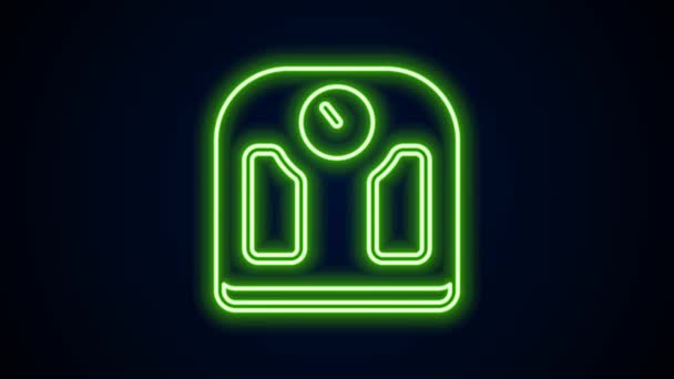 Leuchtende Neon-Linie Badezimmerwaagen Symbol isoliert auf schwarzem Hintergrund. Gewichtsmessgeräte. Weight Scale Fitness Sportkonzept. 4K Video Motion Grafik Animation — Stockvideo