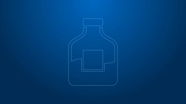 White line Glass bottle of vodka icon isolated on blue background. 4K Video motion graphic animation — Stockvideo