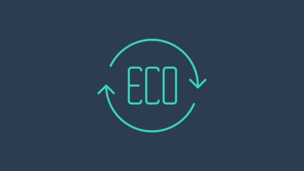 Hoja de Turquesa Eco símbolo icono aislado sobre fondo azul. Banner, etiqueta, etiqueta, logotipo, etiqueta para eco verde. Animación gráfica de vídeo 4K — Vídeos de Stock