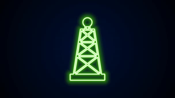 Icono brillante de la plataforma de aceite de línea de neón aislado sobre fondo negro. Torre de gas. Objeto industrial. Animación gráfica de vídeo 4K — Vídeo de stock