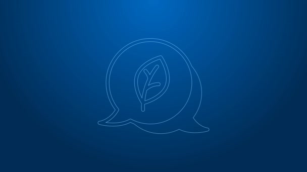 White line Leaf Eco symbol icon isolated on blue background. Banner, label, tag, logo, sticker for eco green. 4K Video motion graphic animation — Wideo stockowe