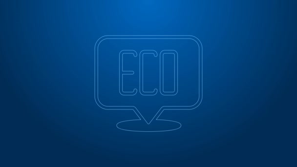 White line Leaf Eco symbol icon isolated on blue background. Banner, label, tag, logo, sticker for eco green. 4K Video motion graphic animation — Wideo stockowe