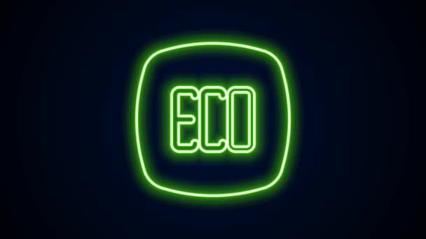 Glödande neon linje Leaf Eco symbol ikon isolerad på svart bakgrund. Banner, etikett, etikett, logotyp, klistermärke för miljögrönt. 4K Video motion grafisk animation — Stockvideo