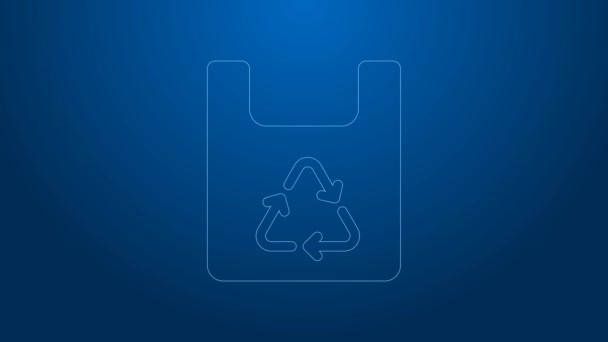 White Line Paper Einkaufstasche mit Recycling-Symbol isoliert auf blauem Hintergrund. Tasche mit Recycling-Symbol. 4K Video Motion Grafik Animation — Stockvideo