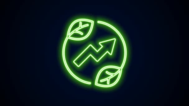 Glowing neon line Electric saving plug in leaf icon isolated on black background. Save energy electricity. Environmental protection. Bio energy. 4K Video motion graphic animation — Stock Video