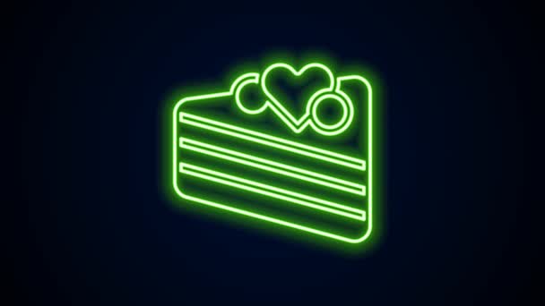 Glowing neon line Wedding cake with heart icon isolated on black background. Happy Valentines day. 4K Video motion graphic animation — kuvapankkivideo