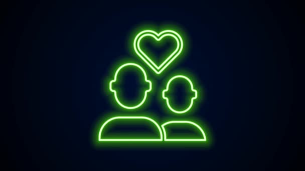 Parlayan neon hattı siyah arka planda izole edilmiş çift ikonu. Sevgililer günün kutlu olsun. 4K Video hareketli grafik canlandırması — Stok video