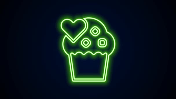 Glowing neon line Wedding cake with heart icon isolated on black background. Happy Valentines day. 4K Video motion graphic animation — Vídeos de Stock