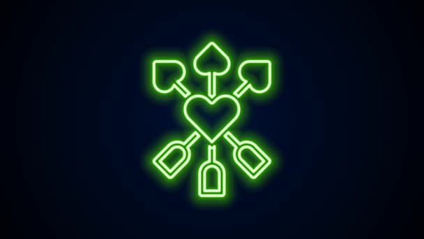 Glowing neon line Amour symbol with heart and arrow icon isolated on black background. Love sign. Happy Valentines day. 4K Video motion graphic animation