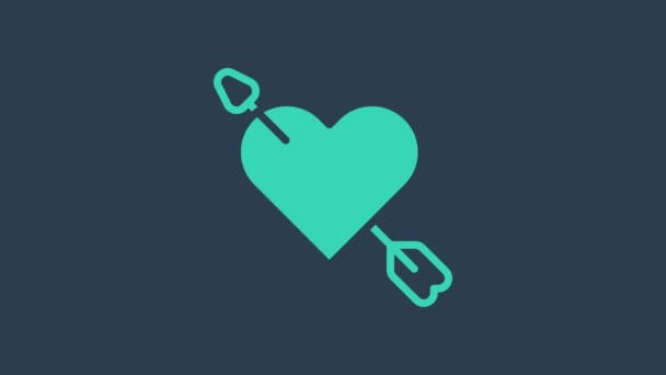Turquoise Amour symbol with heart and arrow icon isolated on blue background. Love sign. Happy Valentines day. 4K Video motion graphic animation — Wideo stockowe