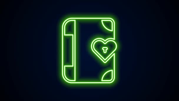 Lumineux néon ligne Love journal portable icône de l'album isolé sur fond noir. Joyeuse Saint Valentin. Animation graphique de mouvement vidéo 4K — Video