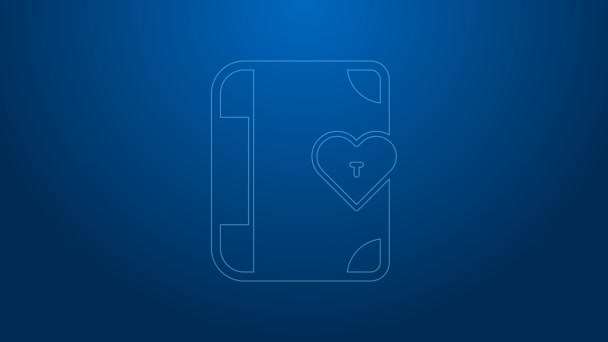 Línea blanca Diario de amor álbum icono del cuaderno aislado sobre fondo azul. Feliz día de San Valentín. Animación gráfica de vídeo 4K — Vídeo de stock