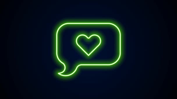 Glowing neon line Heart in speech bubble icon isolated on black background. Happy Valentines day. 4K Video motion graphic animation — 图库视频影像