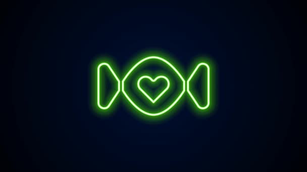 Glowing neon line Candy icon isolated on black background. Happy Valentines day. 4K Video motion graphic animation — Video Stock