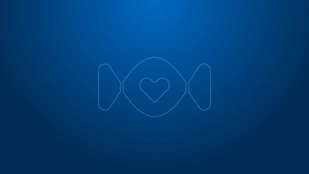 White line Candy icon isolated on blue background. Happy Valentines day. 4K Video motion graphic animation — Stock videók