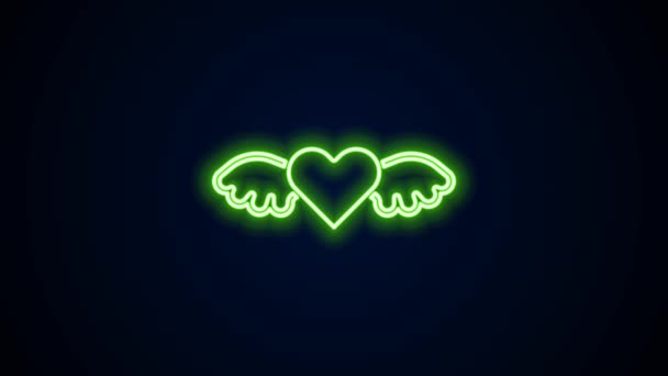 Glowing neon line Heart with wings icon isolated on black background. Love symbol. Happy Valentines day. 4K Video motion graphic animation — Video Stock