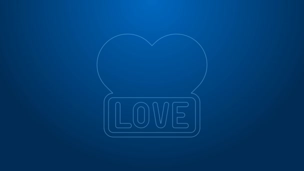 Línea blanca Icono del corazón aislado sobre fondo azul. Símbolo romántico vinculado, unirse, pasión y boda. Feliz día de San Valentín. Animación gráfica de vídeo 4K — Vídeo de stock