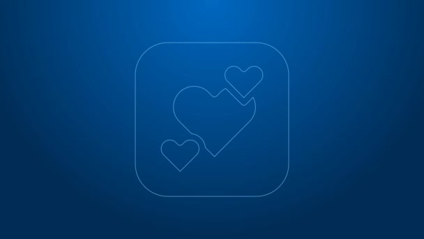 White line Heart icon isolated on blue background. Romantic symbol linked, join, passion and wedding. Happy Valentines day. 4K Video motion graphic animation — Vídeo de Stock